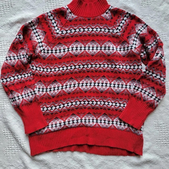 Chaps Fair Isle Festive Red  Knit Sweater - Picture 3 of 10